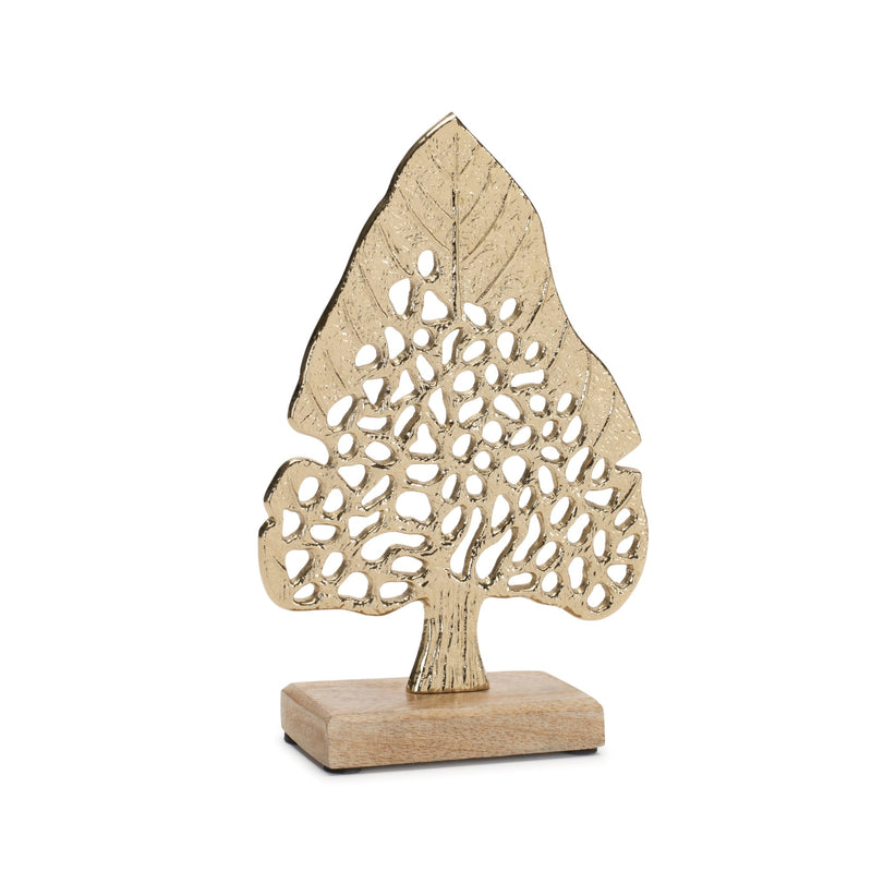 Modern Metal Leaf Tree on Wood Base (Set of 2), photo 3 of 3