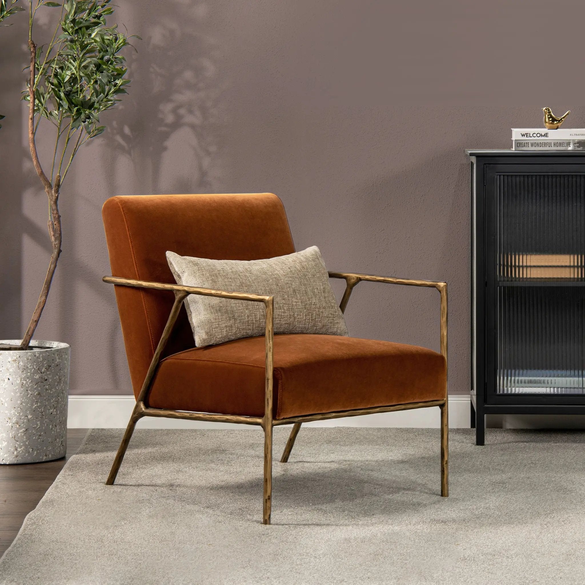Aerin - Hammered Brass Upholstered Accent Arm Chair by Unique Piece Furniture