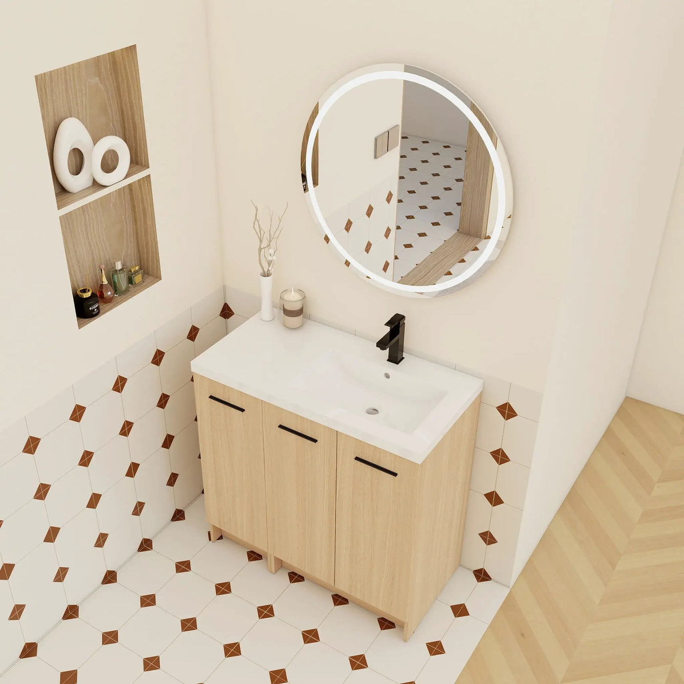 Wall Mounted Floating Bathroom Vanity With Sink, 3 Door Modular Cabinet by HouseOfZazla