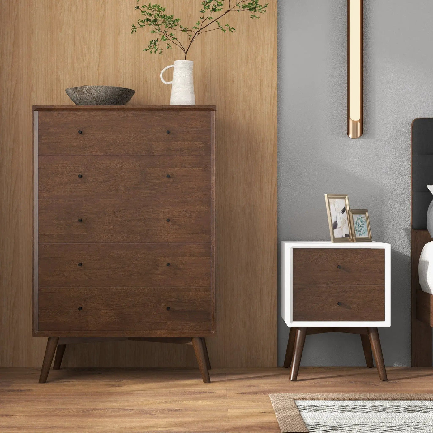 Caroline - Mid-Century Modern Style Night Stand 2 Drawer by HouseOfZazla