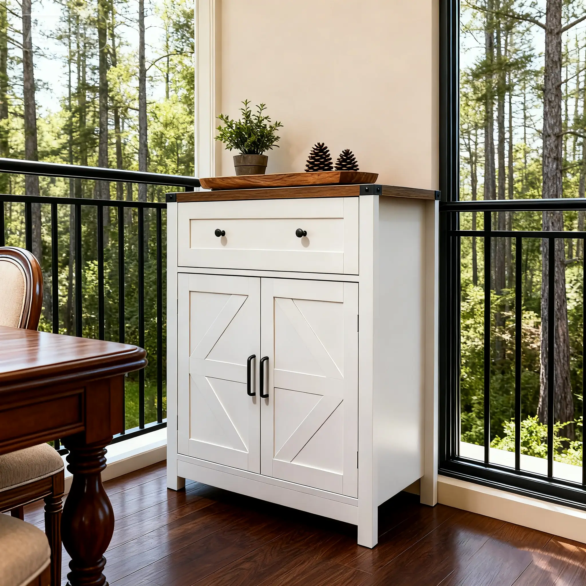 White & Wood-Grain Top Farmhouse Barn-Door Storage Cabinet by HouseOfZazla