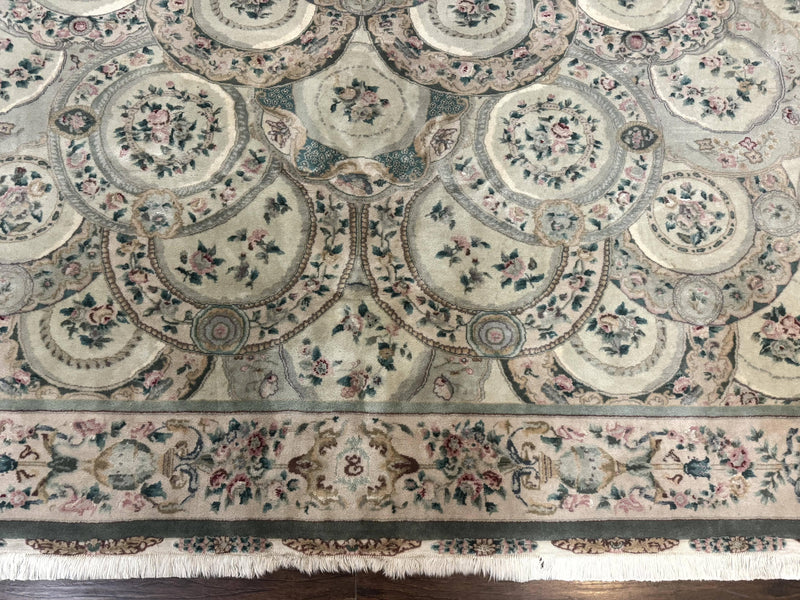 Pak Persian Rug 9x12, Wool with Silk Highlights, European Design, Floral, Green by Jewel Rugs