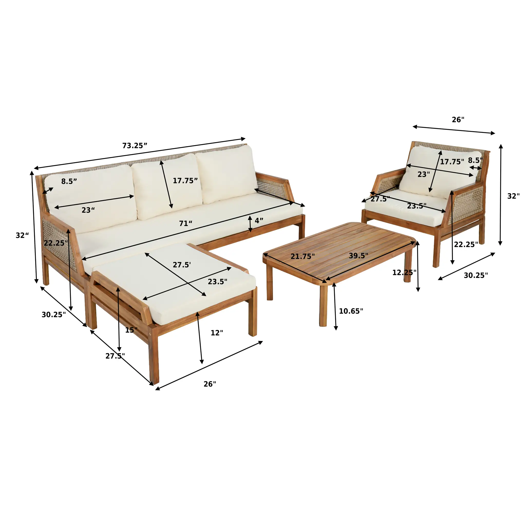 4 Piece Acacia Wood Patio Furniture Set by HouseOfZazla