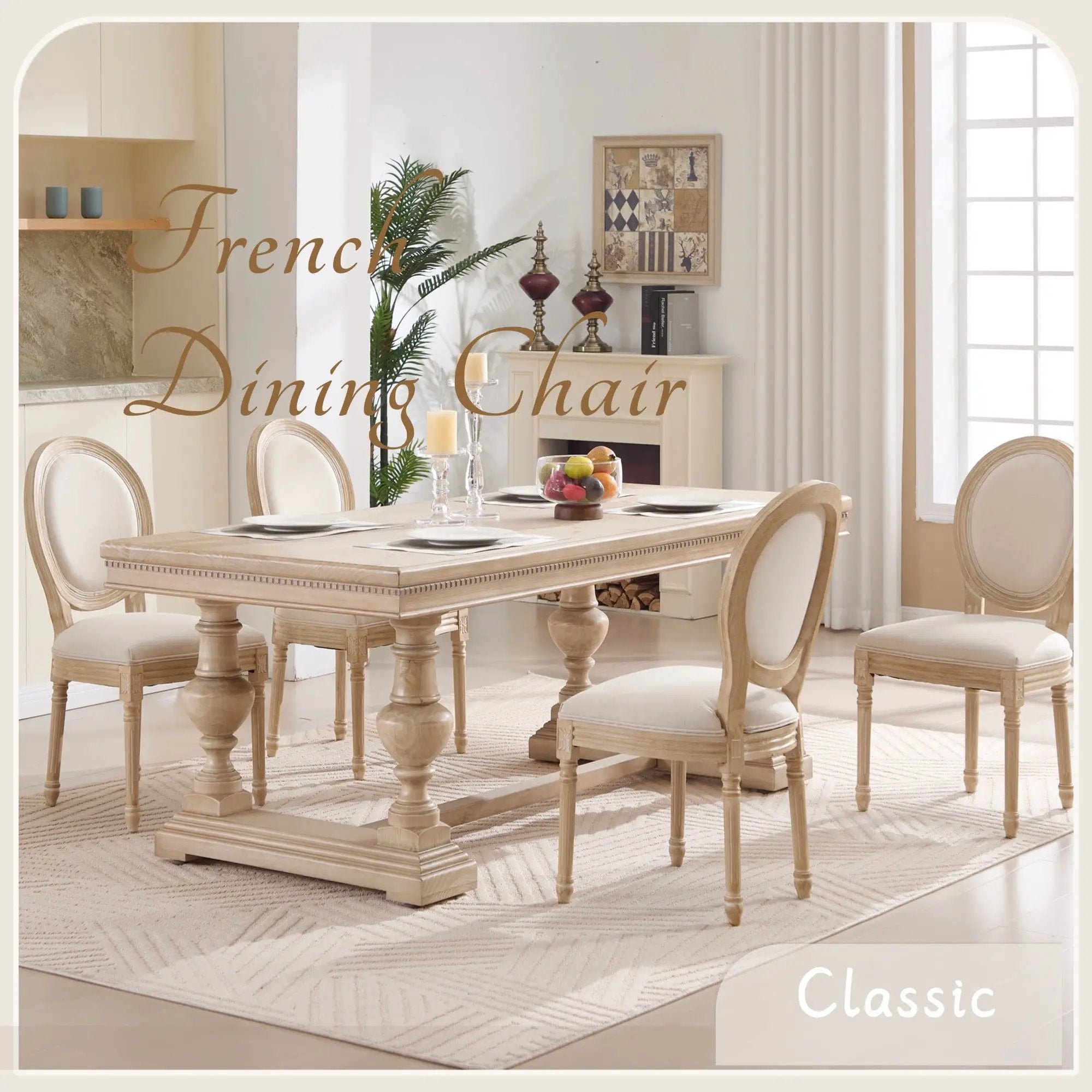 French Country Dining Chairs Set of 2 with Upholstered Round Back by HouseOfZazla