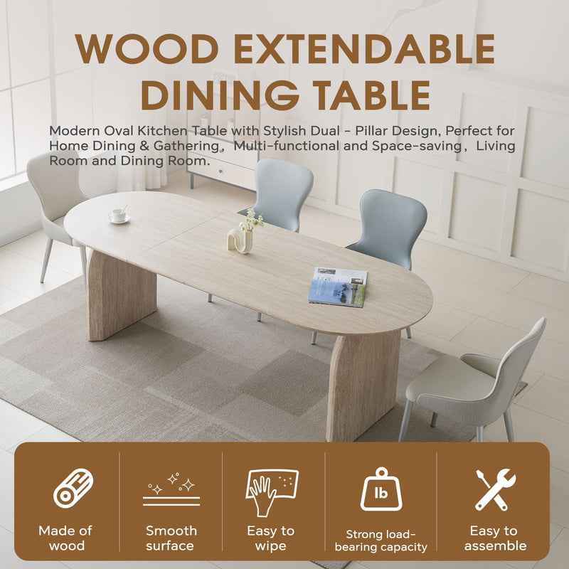 Oval Extendable Dining Table With Dual Pillar Design - Off White by HouseOfZazla