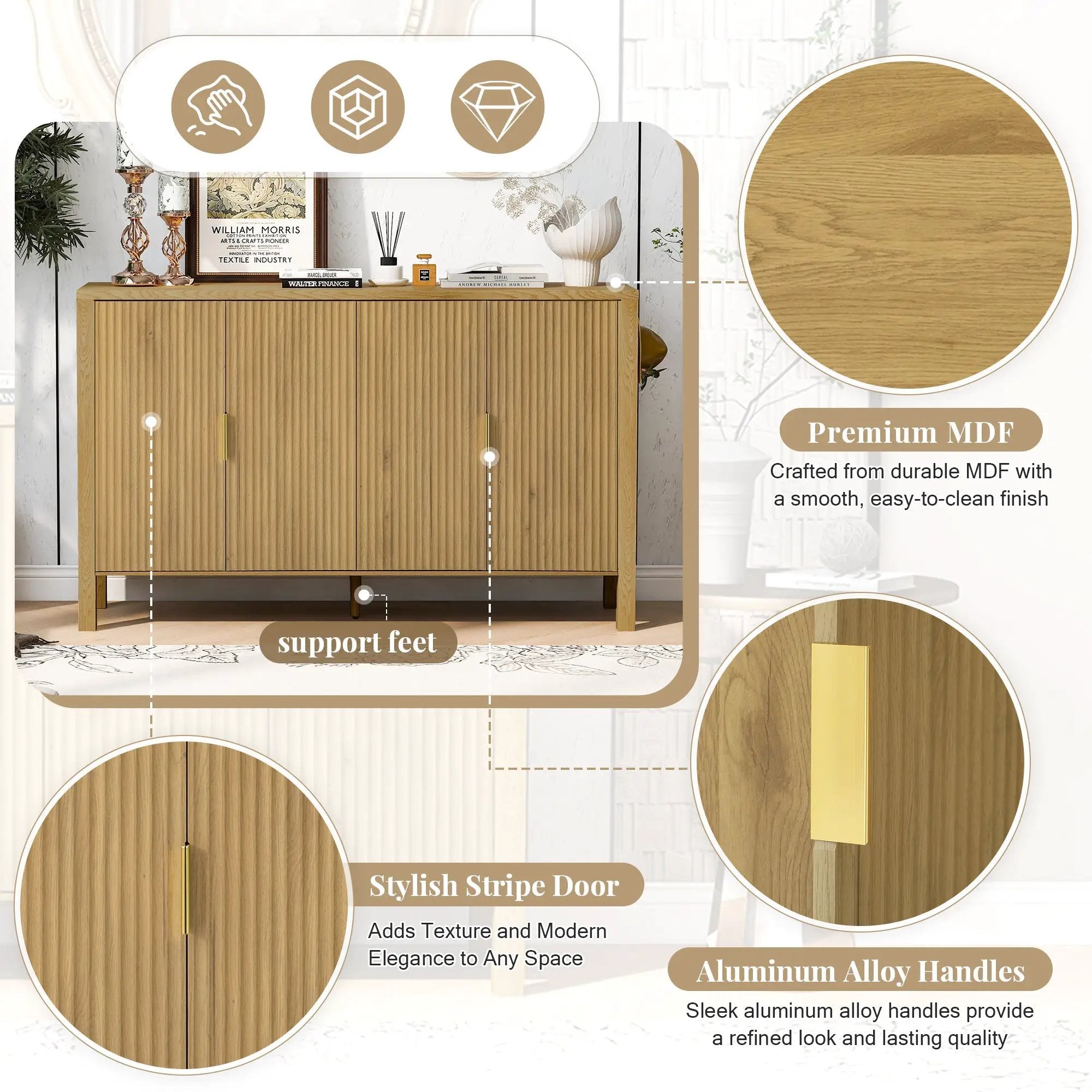 U_STYLE Modern 57.5" Stripe Door Storage Cabinet by HouseOfZazla