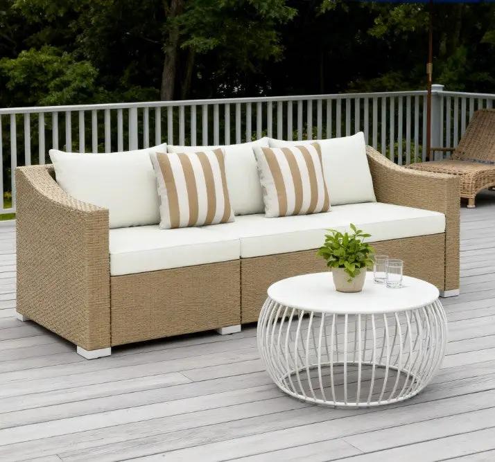 Outdoor Furniture Rattan Sofa with Cushions and Throw Pillows by HouseOfZazla