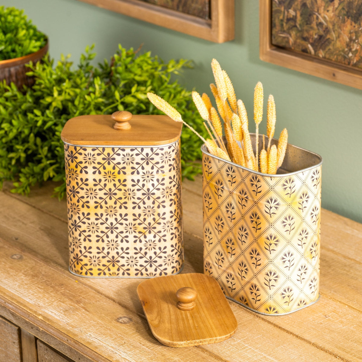 Geometric canister with natural wood lid (set of 2), photo 2 of 5