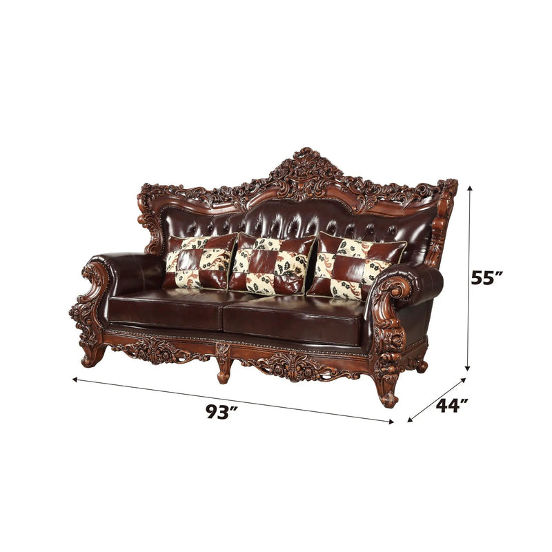 Forsythia - Sofa - Espresso Top Grain Leather Match & Walnut by Unique Piece Furniture