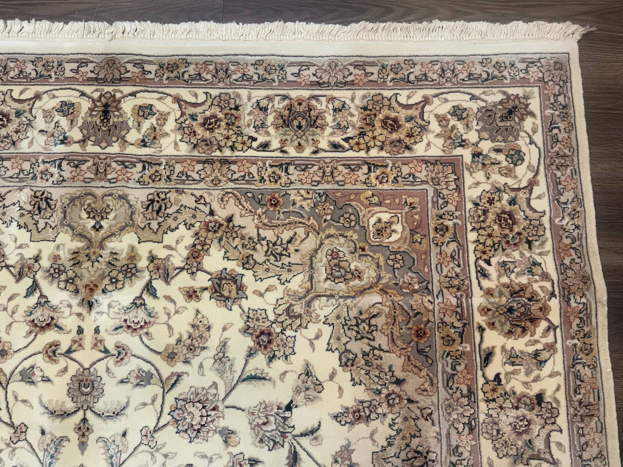 Sino Persian Rug 6x9, Floral Medallion, Ivory & Taupe, Wool with Silk Highlights, Fine 210 KPSI by Jewel Rugs