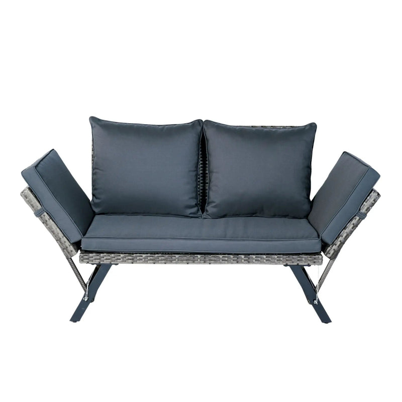 1 Pieces Patio Wicker Side Foldable Bench Patio Backyard Conversation Bench Gray Wicker - Dark Gray by Unique Piece Furniture