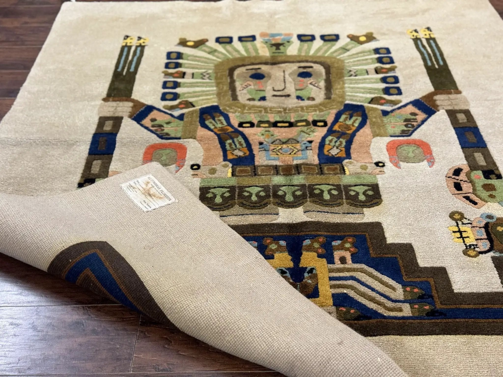 South American Rug 6x7, Unique Native American Design, Ivory, Ecuador Rug, Handmade Wool by Jewel Rugs