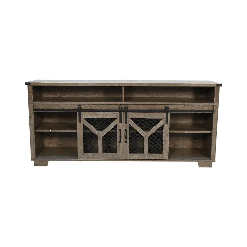 65.3" TV Stand with LED Light Strips and Iron Mesh Barn Door by HouseOfZazla