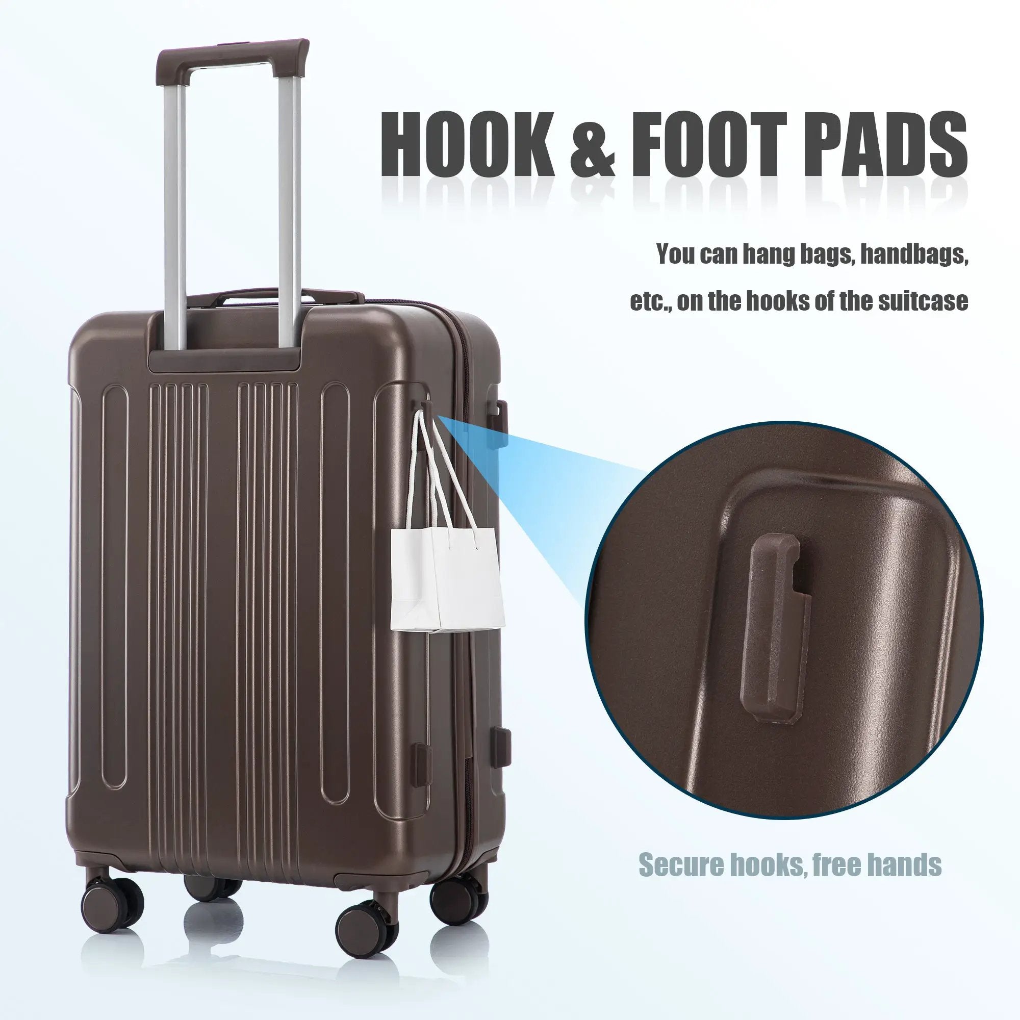 3 Piece ABS Spinner Wheel Luggage Set (Brown) by HouseOfZazla