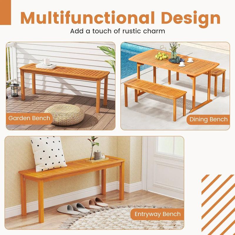 Acacia wood outdoor bench with slatted seat for garden by DirectDeals