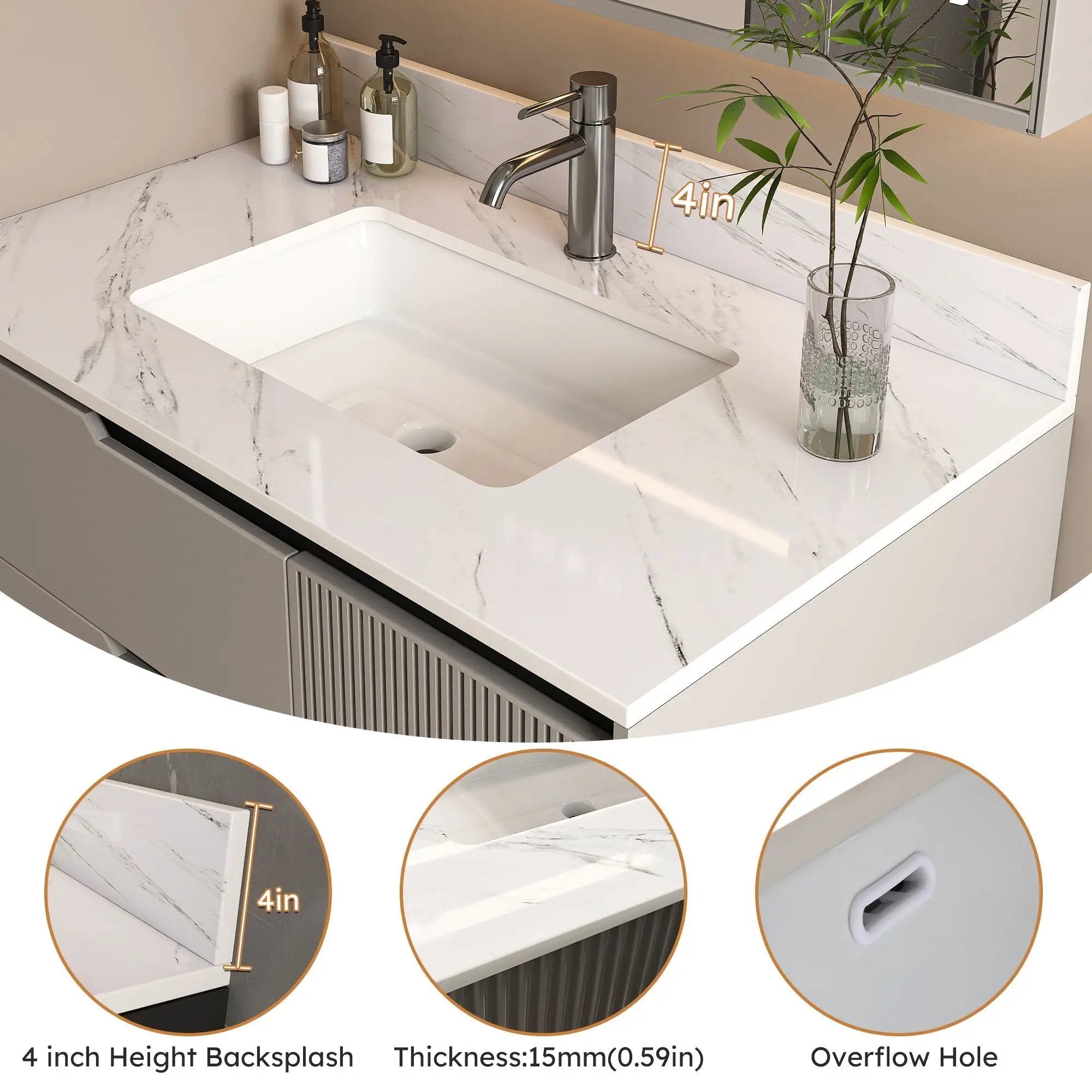 Bianco Carrara Venato Marble Vanity Top With Pre Drilled Faucet Hole And Undermount Sink by HouseOfZazla