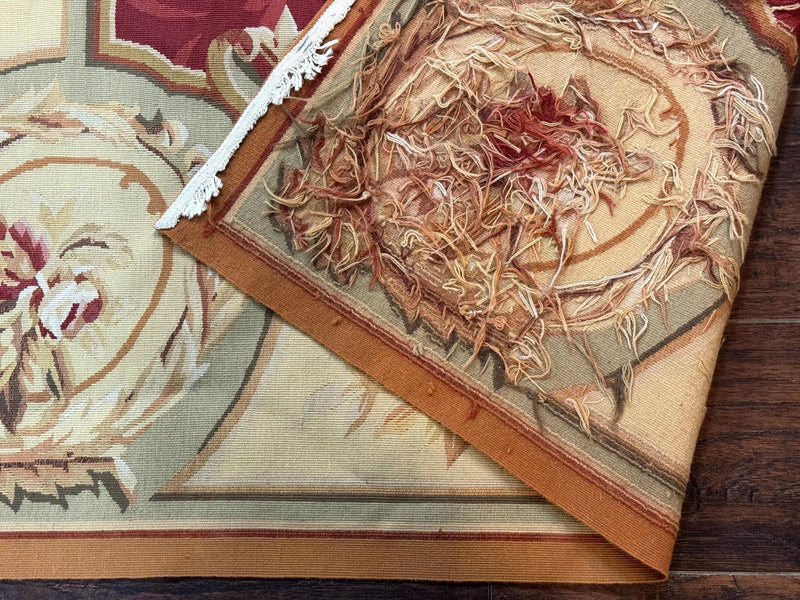 Aubusson Rug 4x6, Red, Floral, European Design, Vintage, Wool by Jewel Rugs