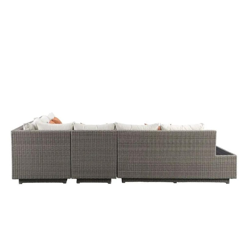 Salena - Patio Sectional Sofa With 4 Pillows & Coffee Table - Beige Fabric & Gray Wicker by Unique Piece Furniture