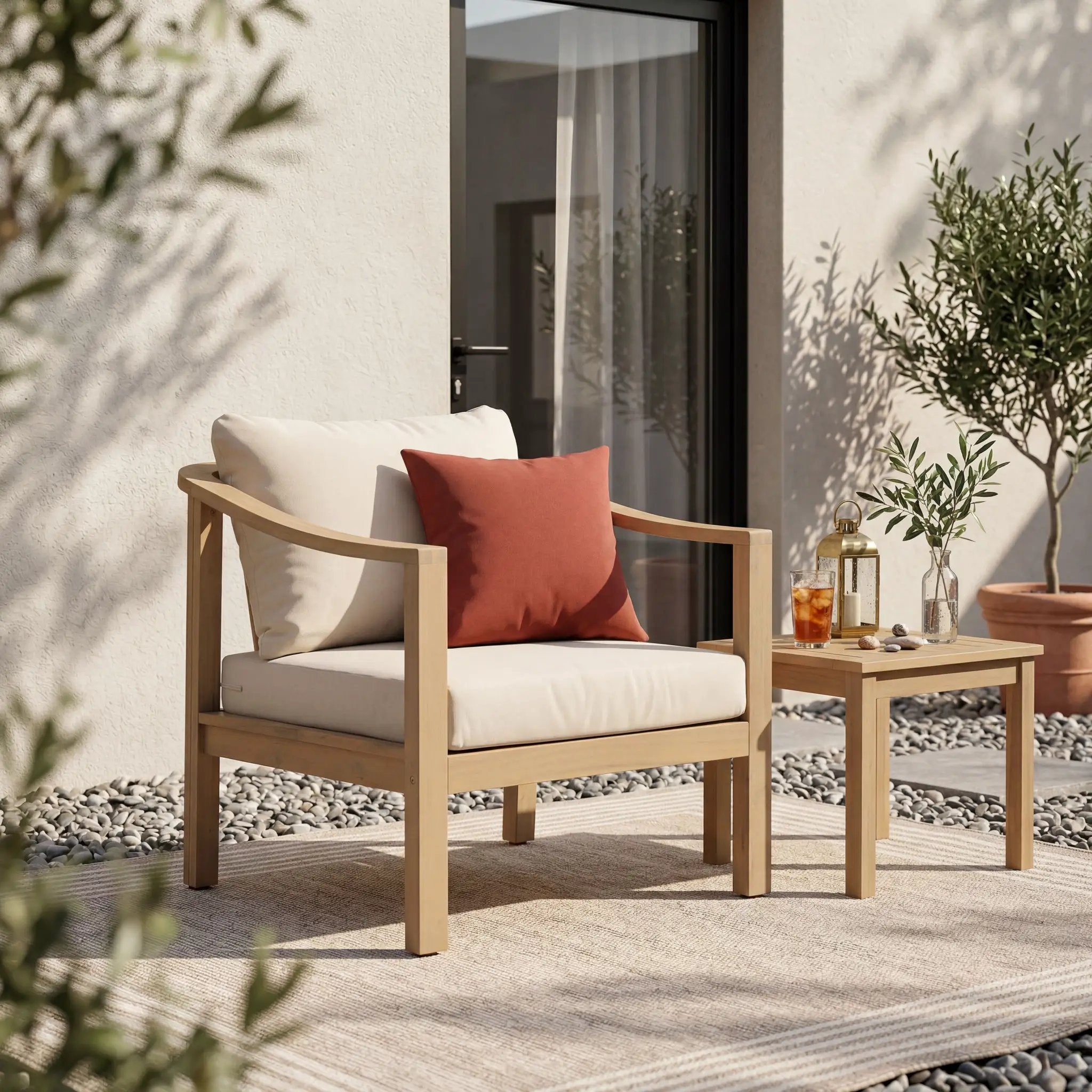 Acacia Wood Patio Furniture Club Chair with Soft Cushion by HouseOfZazla