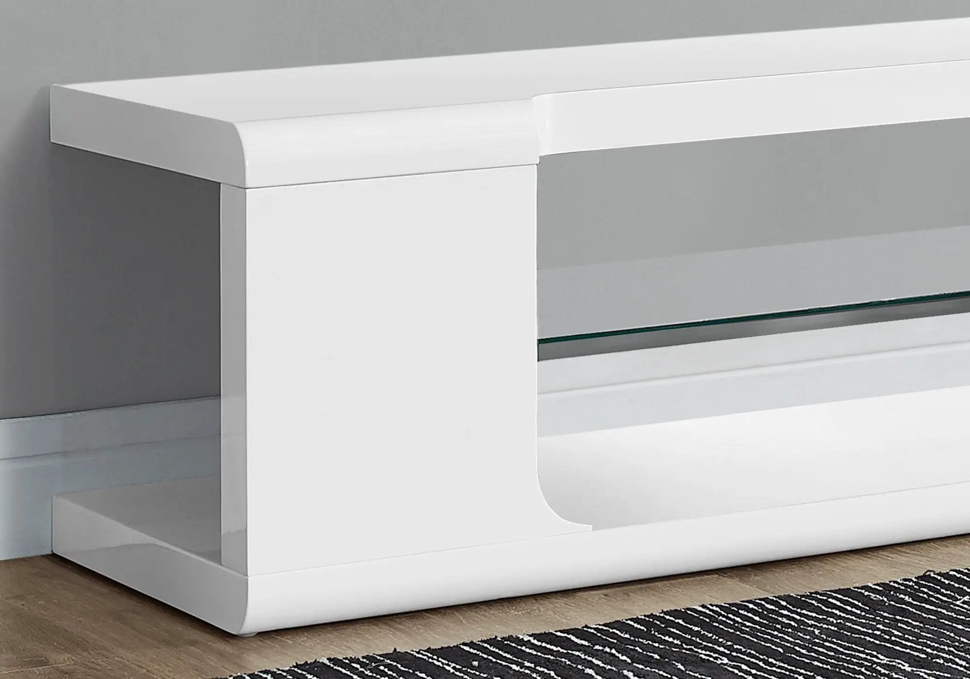 TV Stand, Console, Media Entertainment Center, Storage Shelves, Glossy Contemporary & Modern - White by Unique Piece Furniture