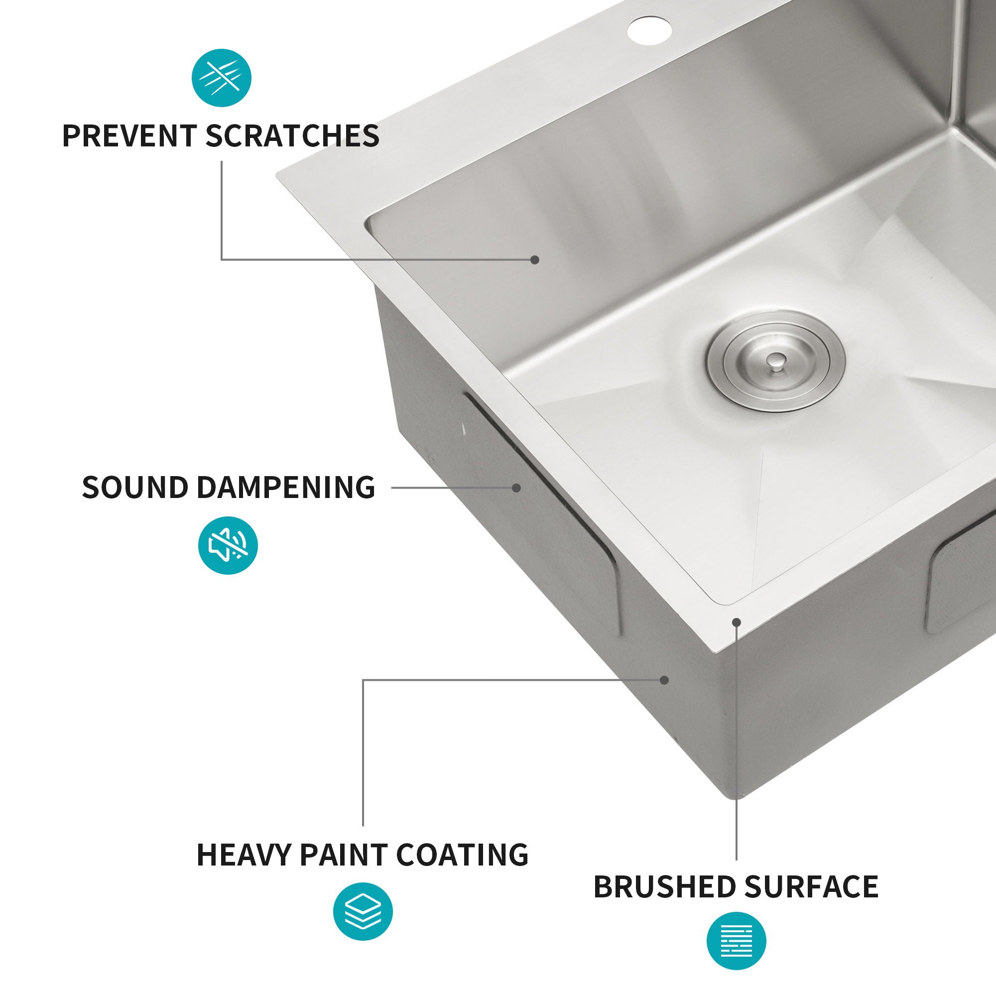 Drop In Kitchen Sink, 16 Gauge Stainless Steel, Single Bowl, Topmount Basin by HouseOfZazla