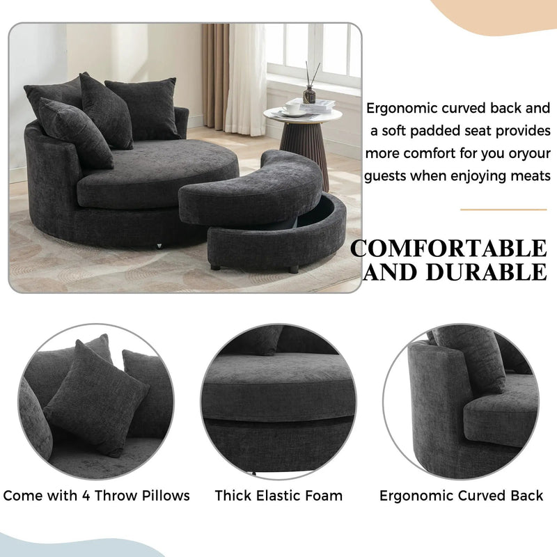 360° Swivel Accent Barrel Chair With Storage Ottoman & 4 Pillows, Modern Leisure Chair Round Accent For Living Room by HouseOfZazla