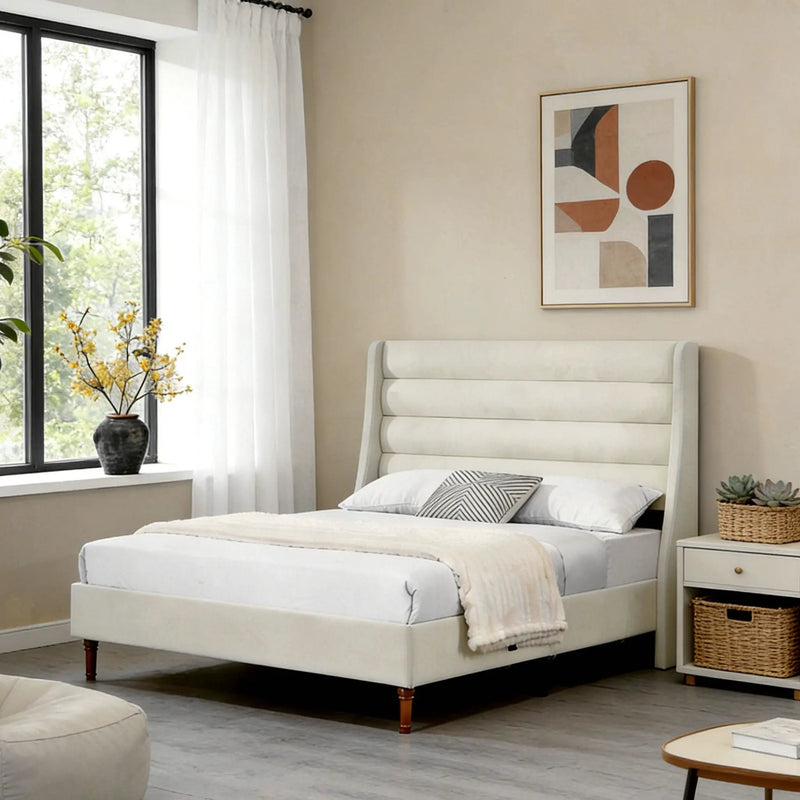 Modern Upholstered Platform Bed With Wave Shaped Headboard by HouseOfZazla