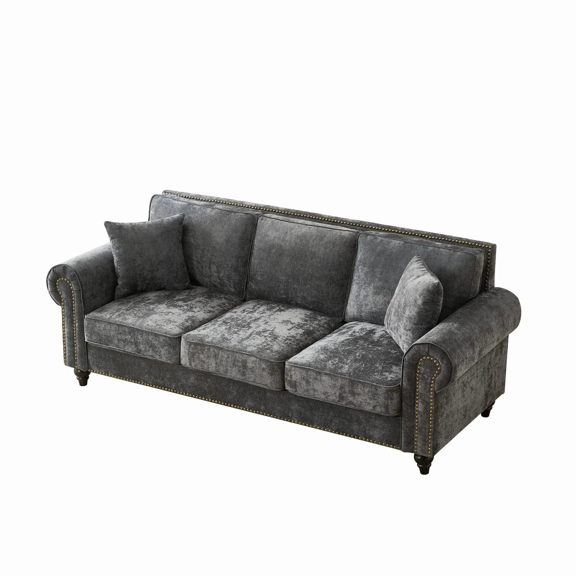3 Seater Sofa With Tufted Upholstery, Rolled Arms, Nailhead Trim by HouseOfZazla