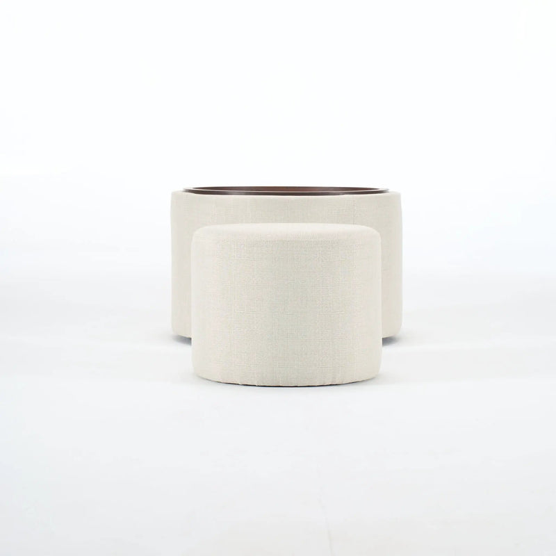 Nesting Ottomans, Round Coffee Table & Bench With Tray (Set of 2)