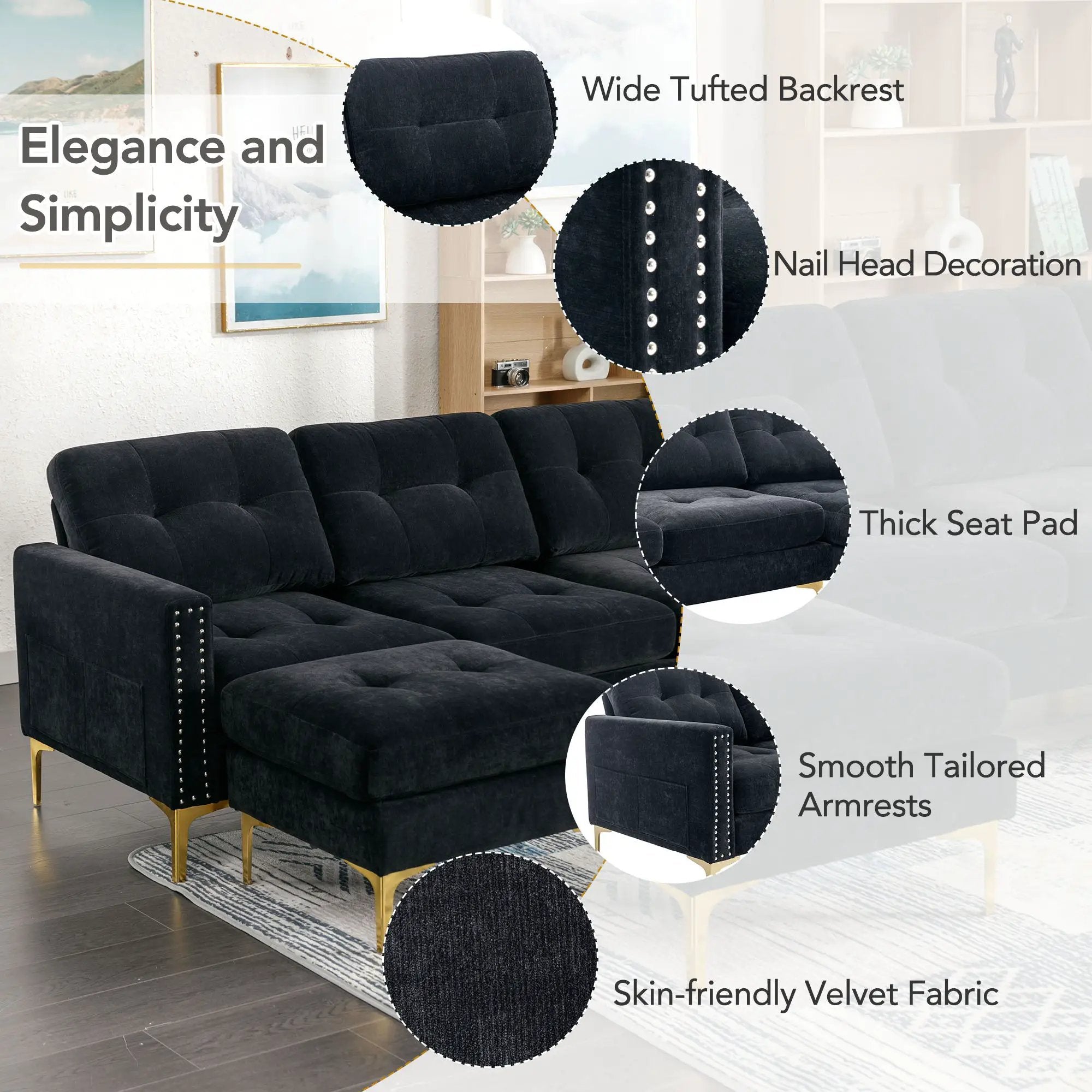 Modern L - Shape Convertible Sectional Sofa With Movable Ottoman by HouseOfZazla