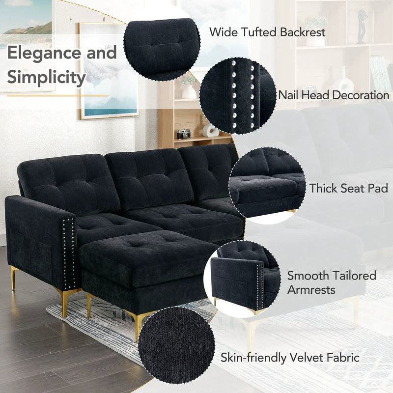 Modern L - Shape Convertible Sectional Sofa With Movable Ottoman by HouseOfZazla