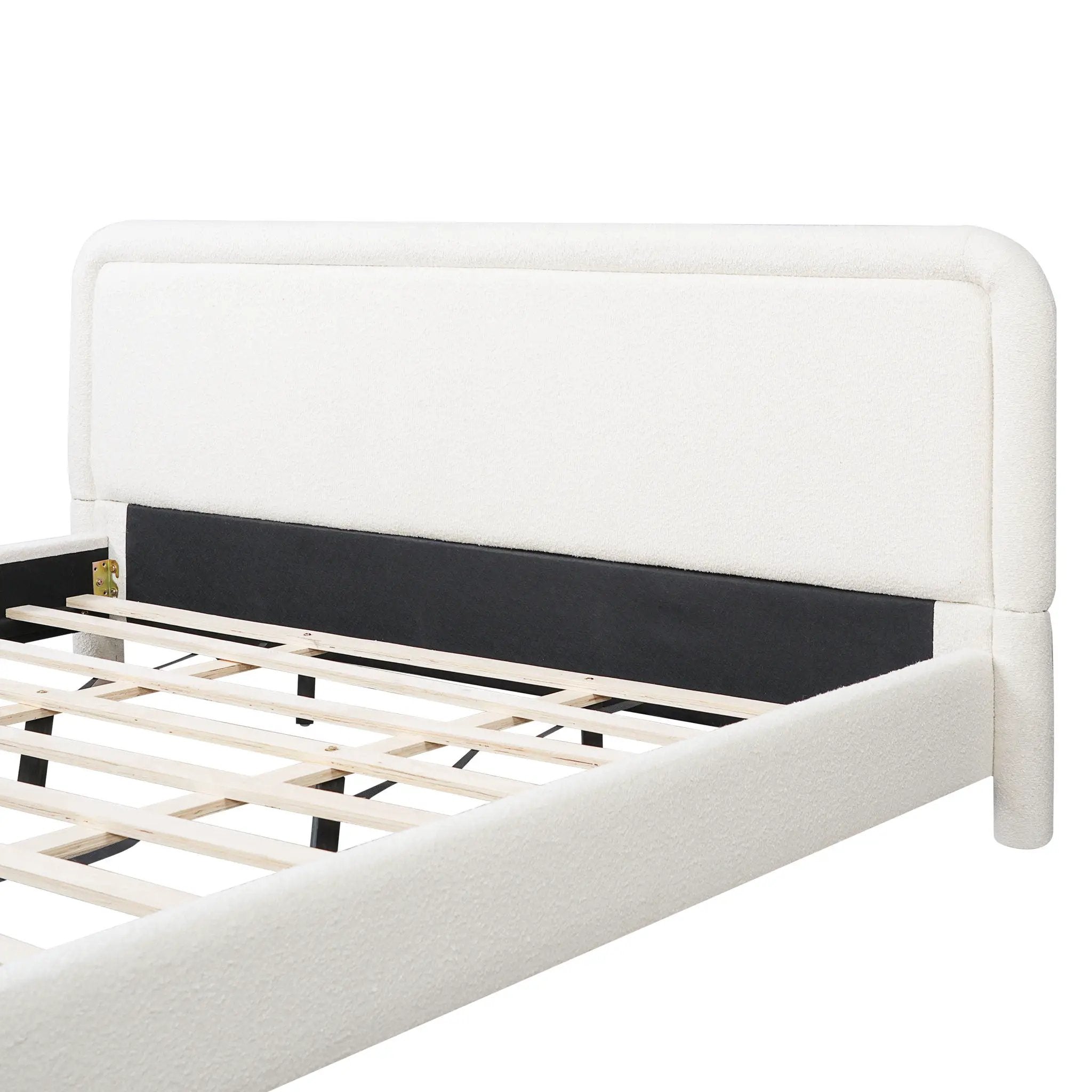 Upholstered Platform Bed Frame With Curved Headboard, Wood Slats Support by HouseOfZazla