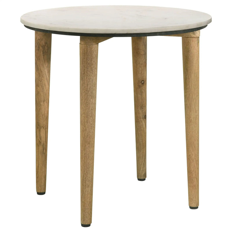 Aldis Round Marble Top Side End Table White and Natural by Unique Piece Furniture