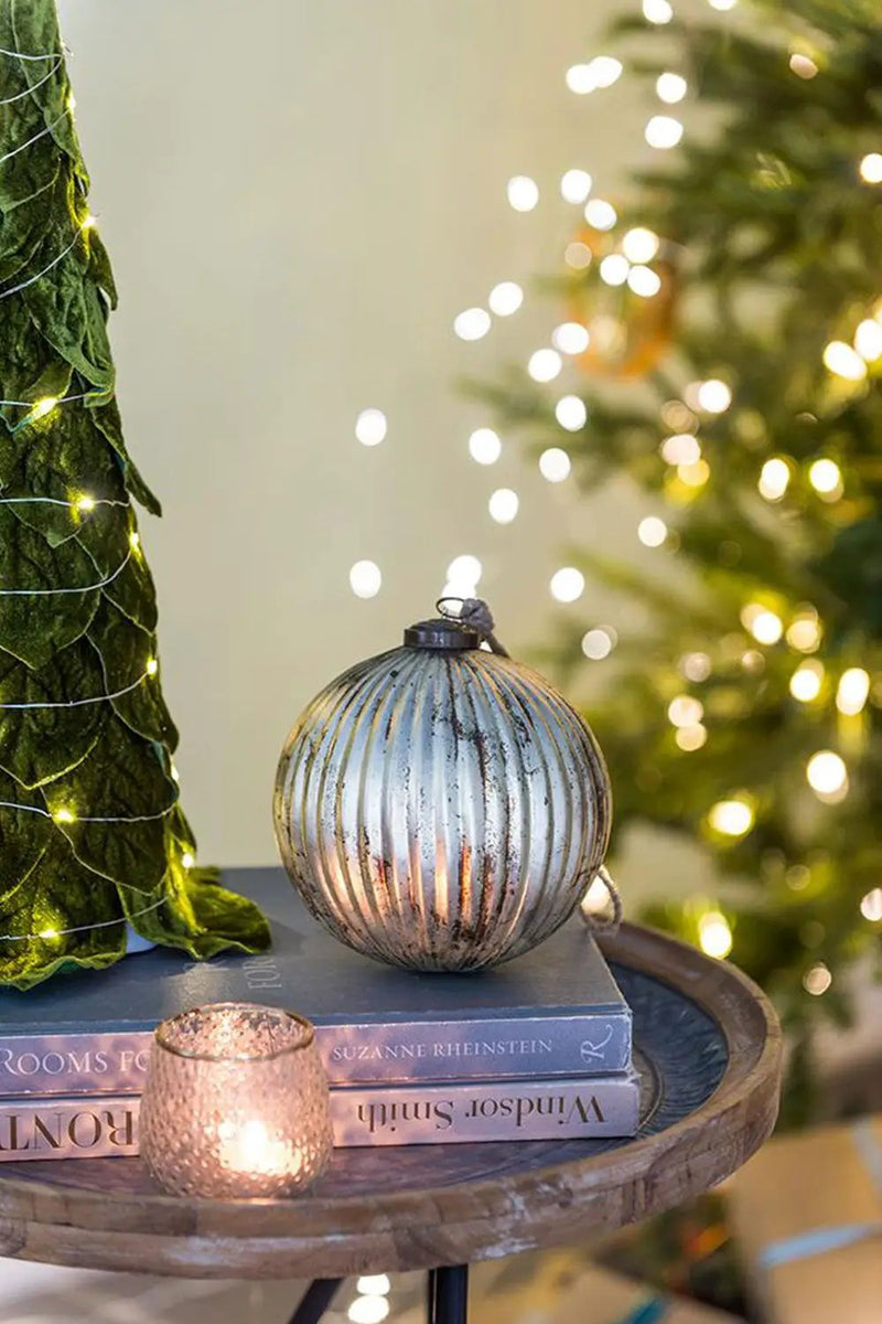 Christmas Ball Ornaments, Glass Decorative Hanging Ball Christmas Tree Ornaments For Holiday Party Decorations (Set of 4) - Silver by Unique Piece Furniture