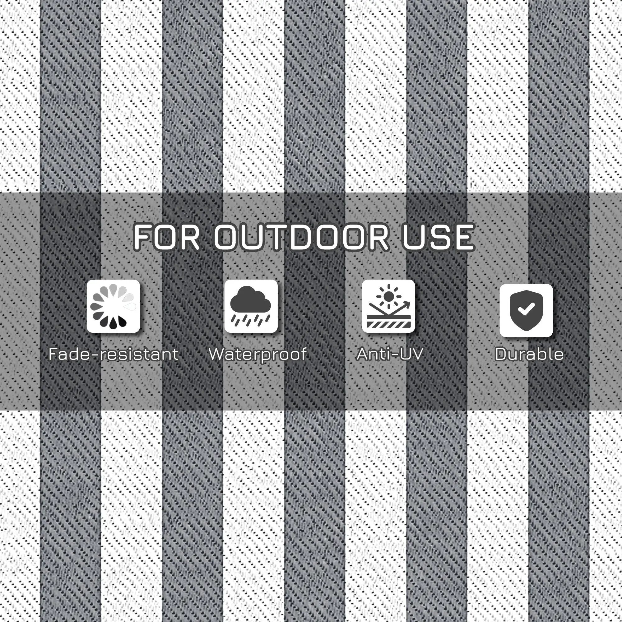 Outsunny - Reversible Outdoor Rug, 9' x 12' Waterproof Plastic Straw Floor Mat, Portable Rv Camping Carpet With Carry Bag, Large Floor Mat For Backyard, Deck, Picnic, Beach - Gray & White Striped by HouseOfZazla