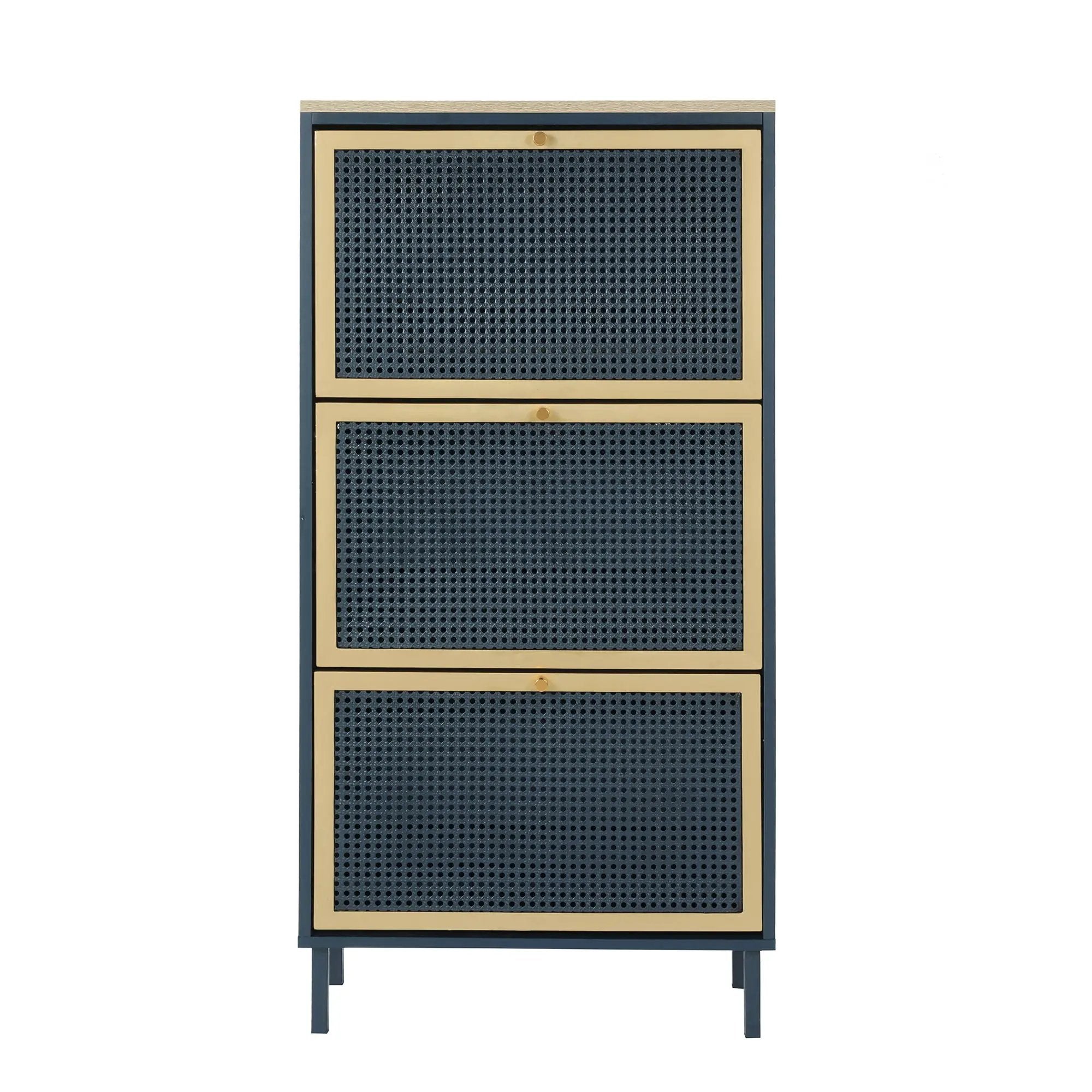 Modern Rattan 3 Door Shoe Rack Cabinet For Entryway by Unique Piece Furniture