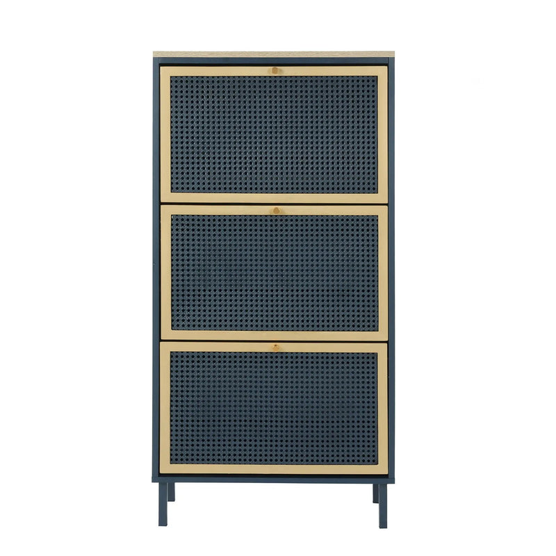Modern Rattan 3 Door Shoe Rack Cabinet for Entryway by HouseOfZazla