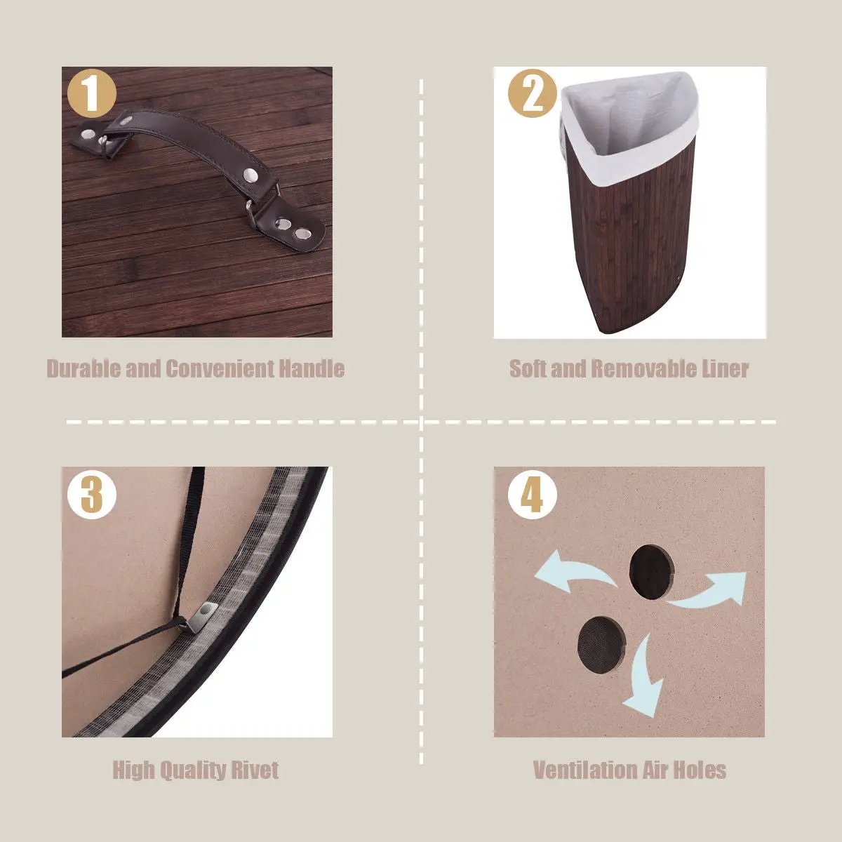 Corner Bamboo Hamper Laundry Basket, photo 5 of 11