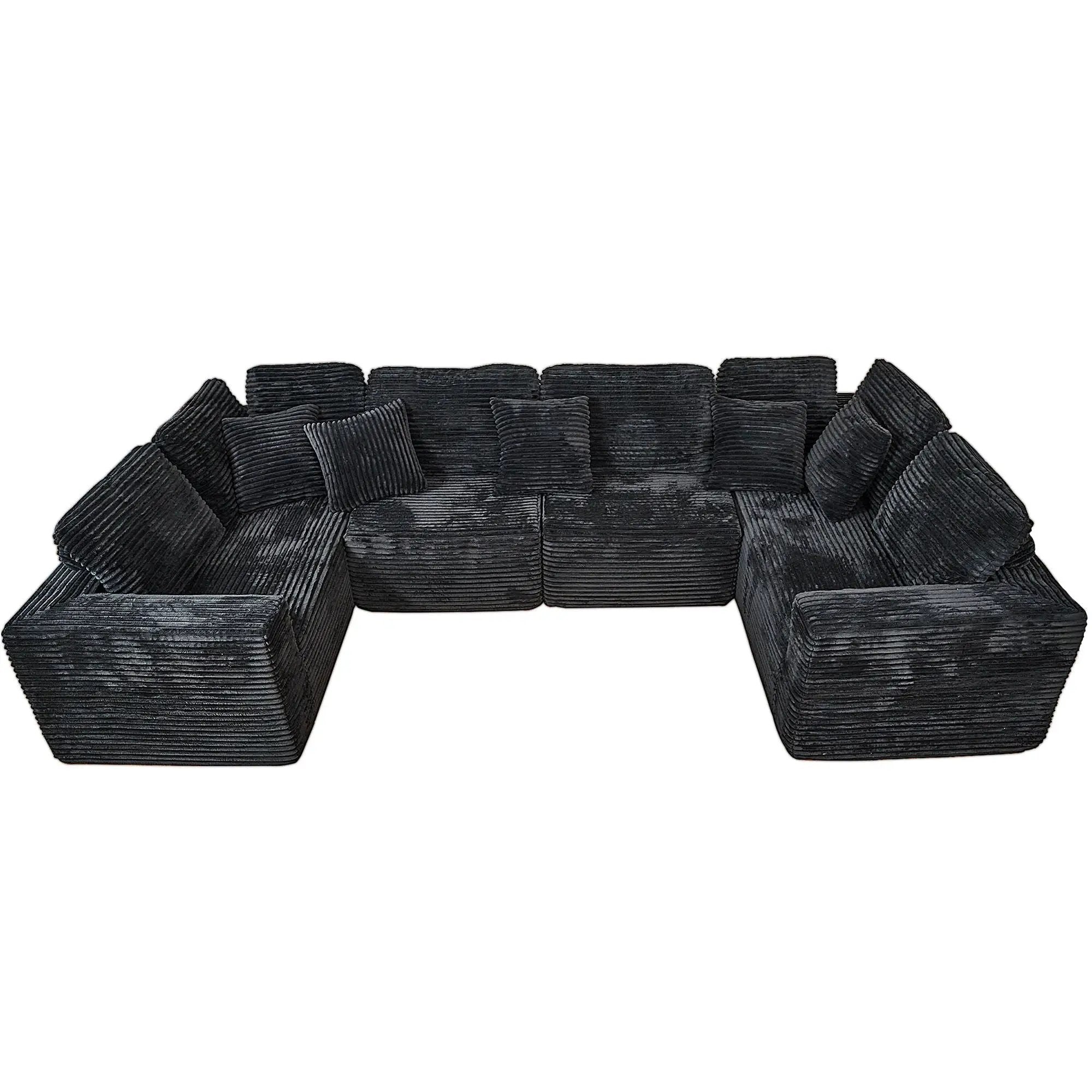 Modular U-Shaped Sectional Sofa, 6 Seater Chaise Lounge With Reversible Design - Black by HouseOfZazla