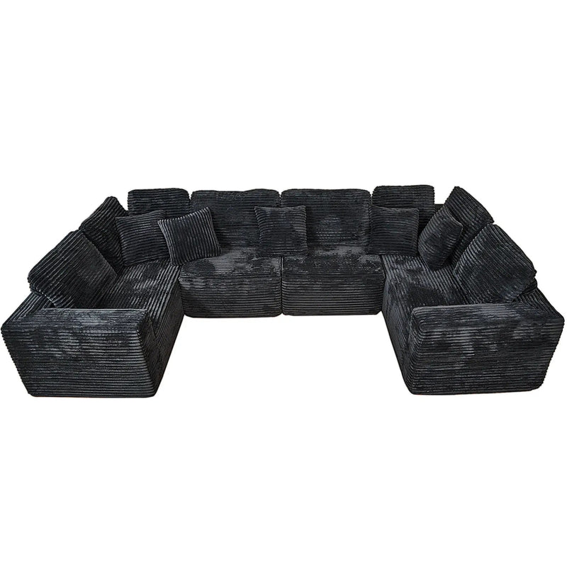 Modular U-Shaped Sectional Sofa, 6 Seater Chaise Lounge With Reversible Design - Black by HouseOfZazla