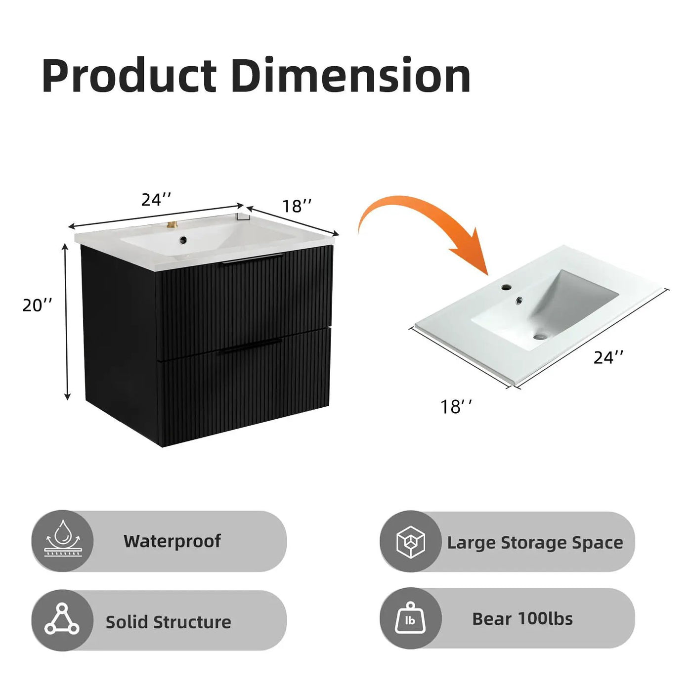 Modern Wall Mounted Floating Bathroom Vanity With Sink And Drawers by Unique Piece Furniture