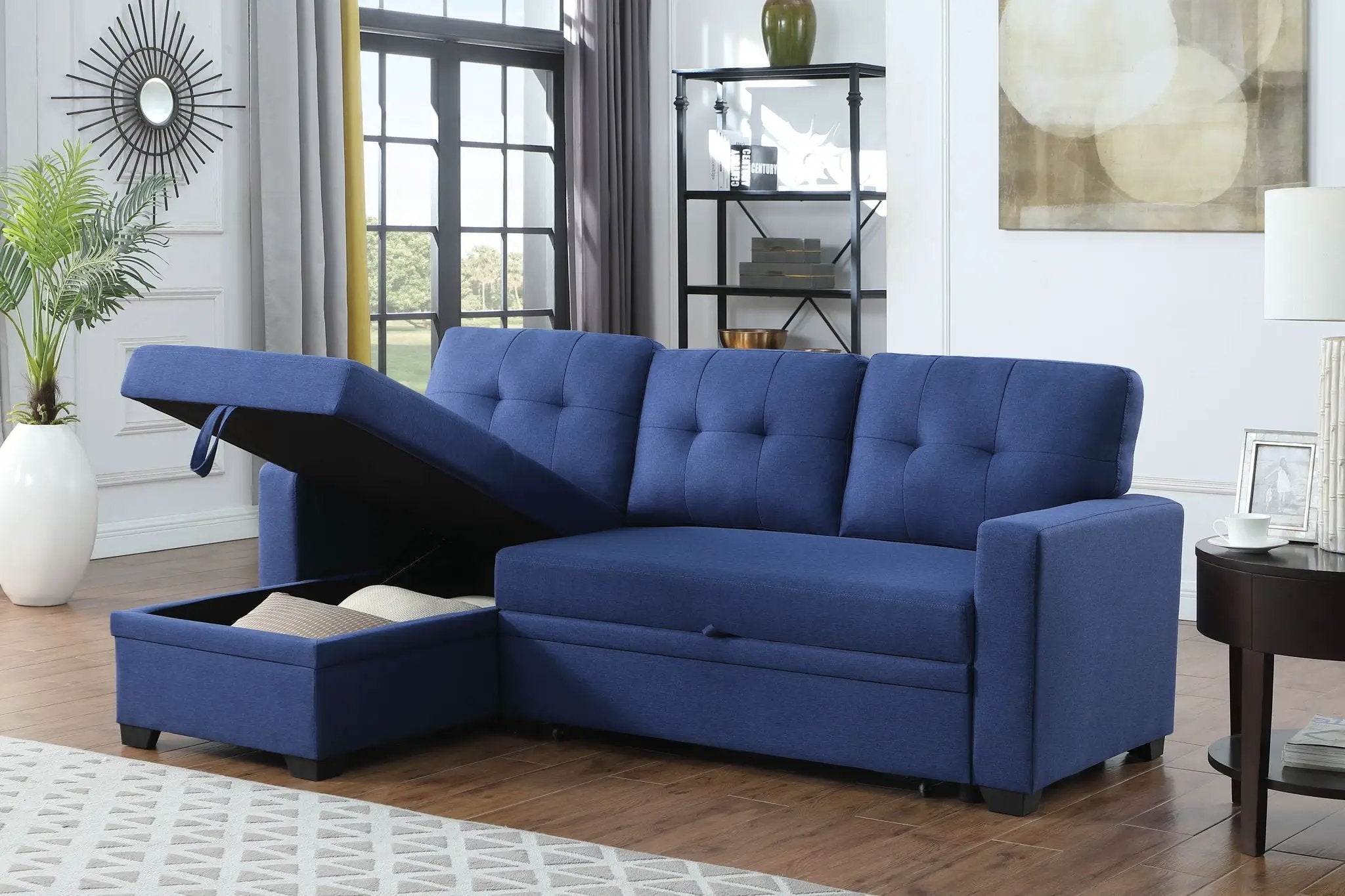 Upholstered Pull Out Sectional Sofa With Chaise by HouseOfZazla