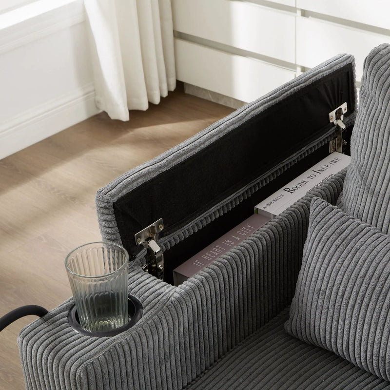 Convertible Chaise Lounge Sofa Chair With USB Ports, Cup Holders, Phone Holder And Storage by HouseOfZazla
