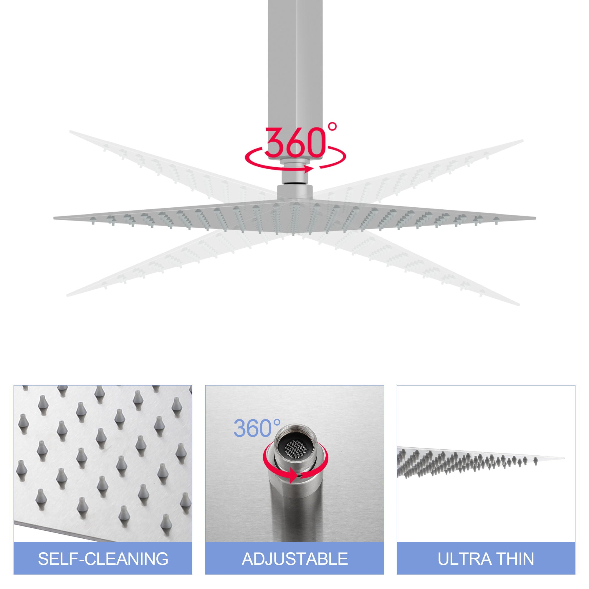 Modern 10" Square Rainfall Shower Head & Stainless Steel Wall Or Ceiling Mount Luxury Spa Shower Panel by HouseOfZazla