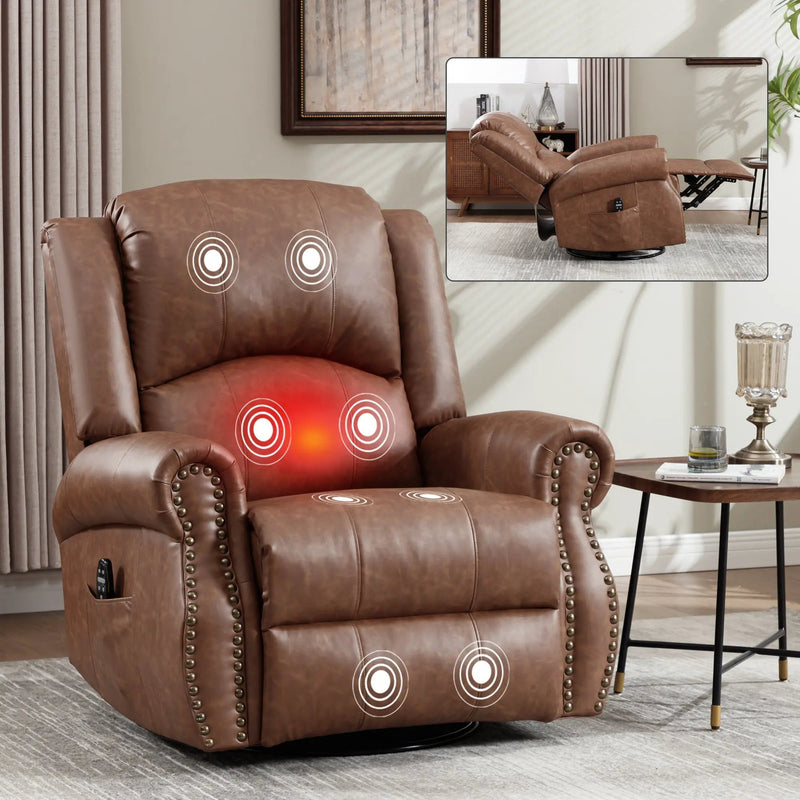 Heat Massage Manual Recliner Chair with Rocker and Swivel by HouseOfZazla