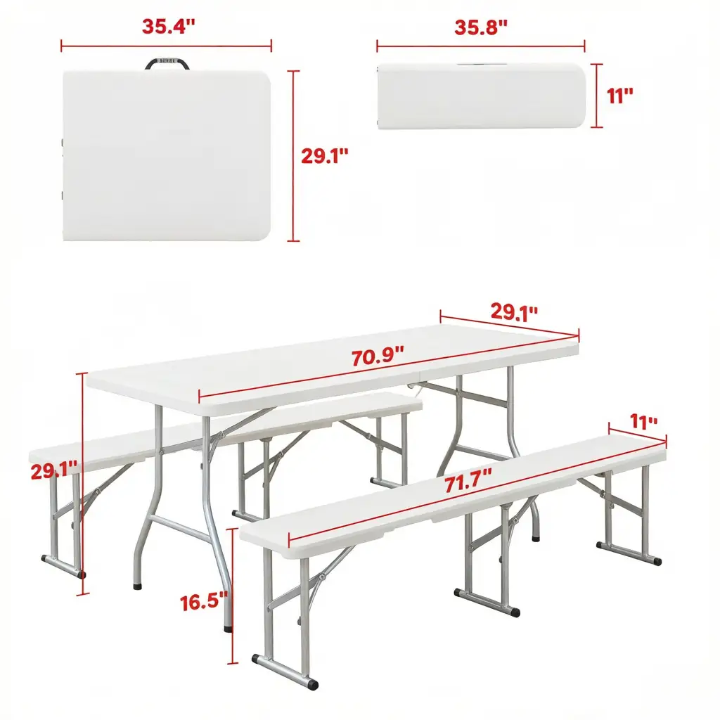 Foldable Picnic Table and Chairs, Portable Camping Table and Chairs, Outdoor Camping Furniture Set by HouseOfZazla