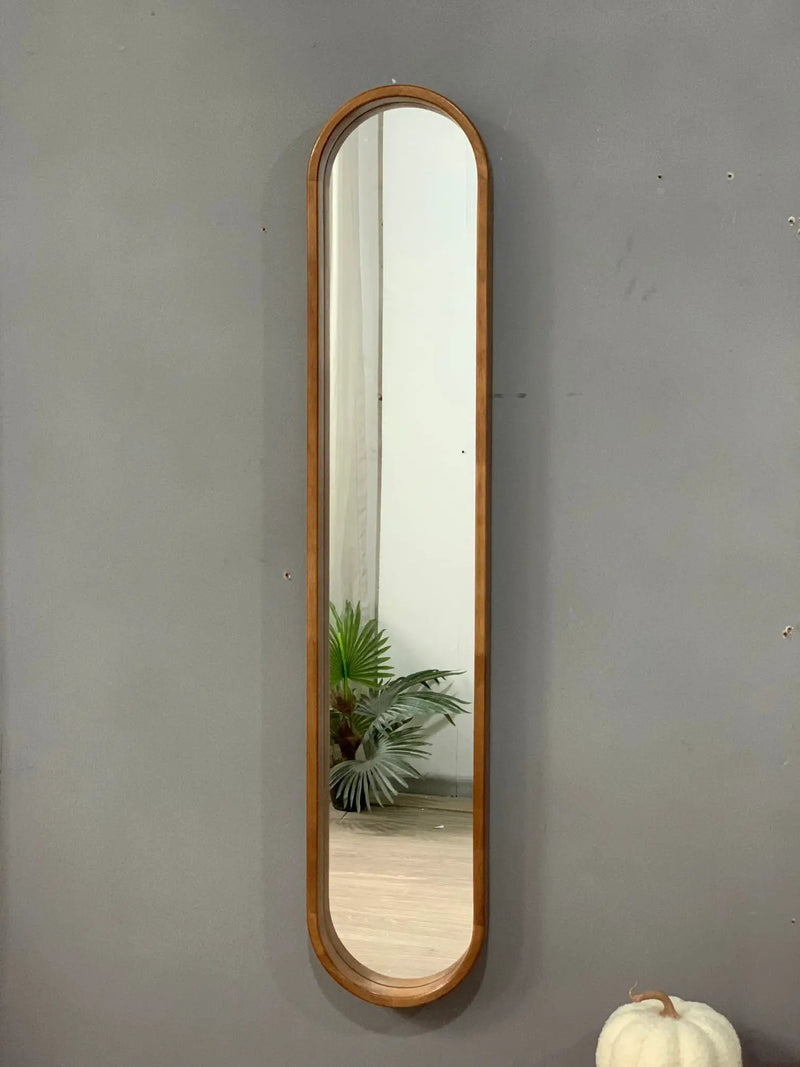 Decorative Rubber Frame Mirror With Elongated Oval Frame - Brown by HouseOfZazla