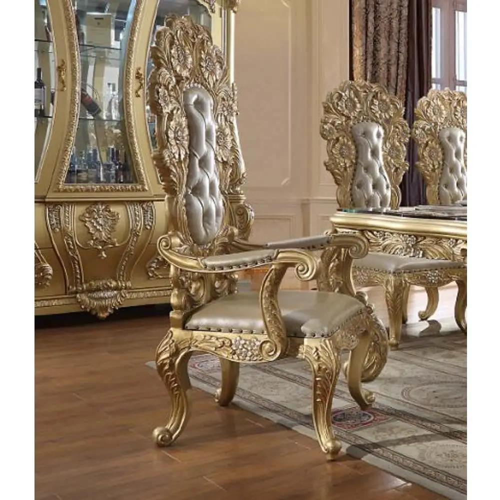 Cabriole - Arm Chair (Set of 2) - Light Gold Synthetic Leather & Gold by Unique Piece Furniture