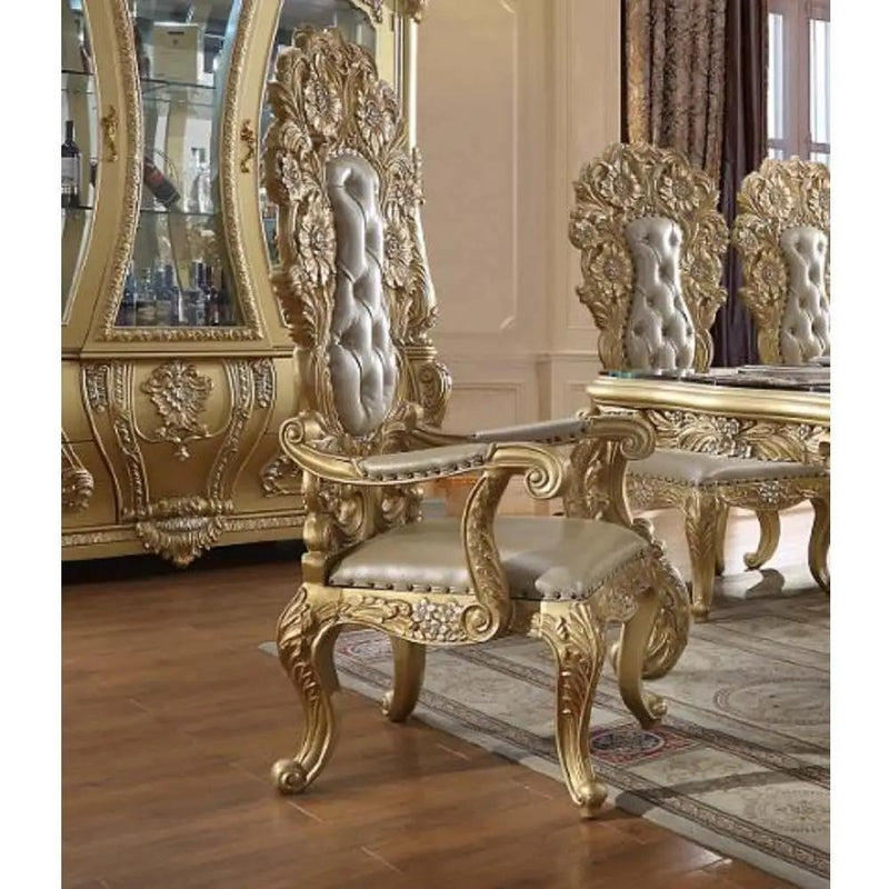 Cabriole - Arm Chair (Set of 2) - Light Gold Synthetic Leather & Gold by Unique Piece Furniture