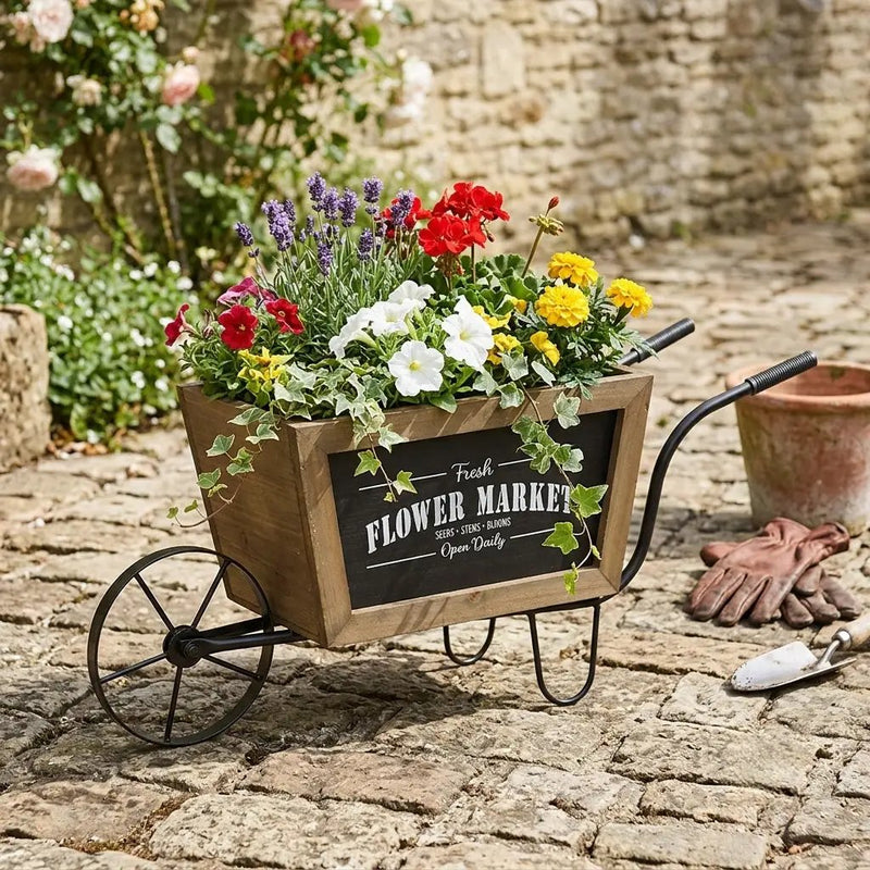 Farmhouse Wheelbarrow Planter with Flower Market Sign by HouseOfZazla